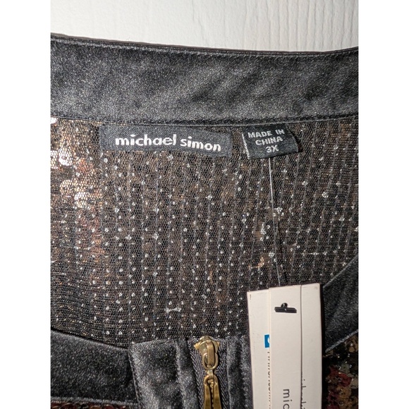 Michael Simon Glitter Top Womens Size 3X Gold Silver Black Sequin Full Zip Glam - Picture 4 of 7